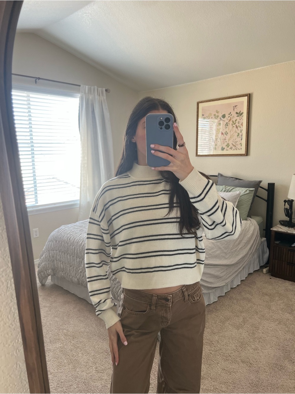H&M Cream and Navy Striped Turtleneck Sweater